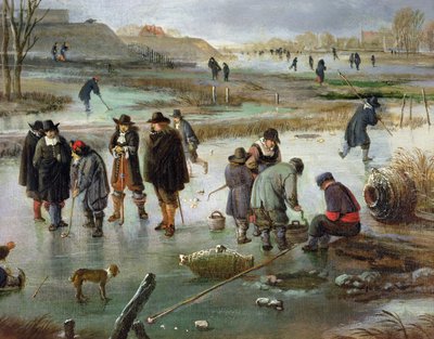 Ice Skating Outside the City Walls (detail) by Aert van der Neer